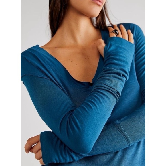 WE THE FREE PEOPLE Fresh and Clean Blue Long Sleeve Shirt - Picture 3 of 5